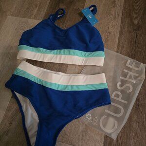NWT Medium Cupshe Blue Colorblock Bikini Set